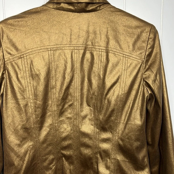 Style & Co Womens Jacket Gold S Open Front Zip Pockets Lined Shoulder Pads Chic - Picture 10 of 13